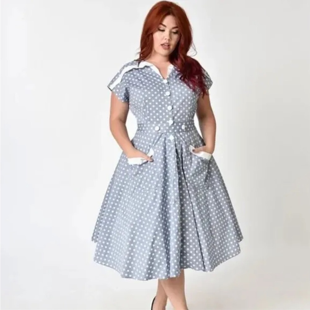 Unique Vintage Plus Size 1950s Dotted Cap Sleeve 'Hedda' Swing Dress